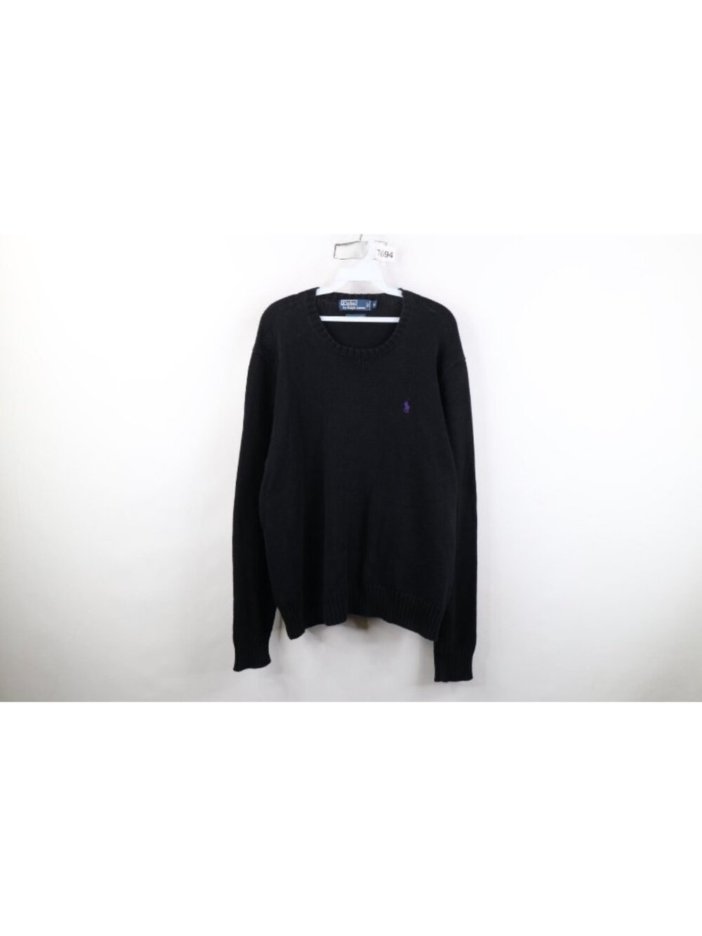 Vintage 90s Ralph Lauren Mens Size XL Faded Cotton Knit Crewneck Sweater Black